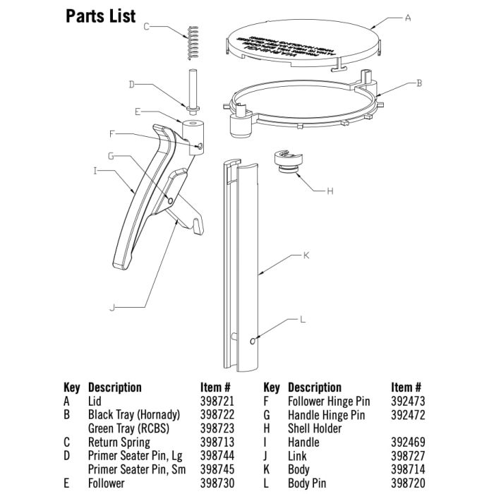 Pièce détachée Hornady pince à amorcer "Return Spring"